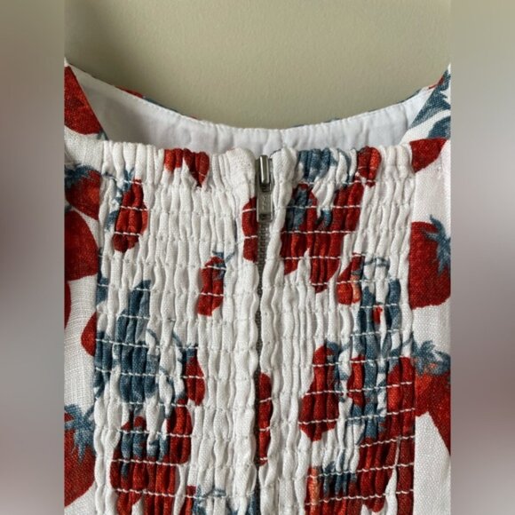 NEW Reformation Balia Midi Linen Dress in Strawberry Jam White Red | US 2 - Picture 10 of 14